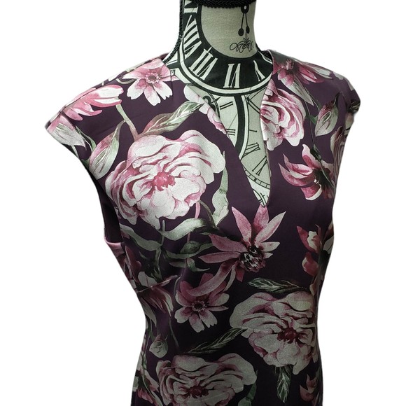 Connected Apparel Women's size 8 Burgundy Floral Sleeveless Dress - Picture 3 of 8